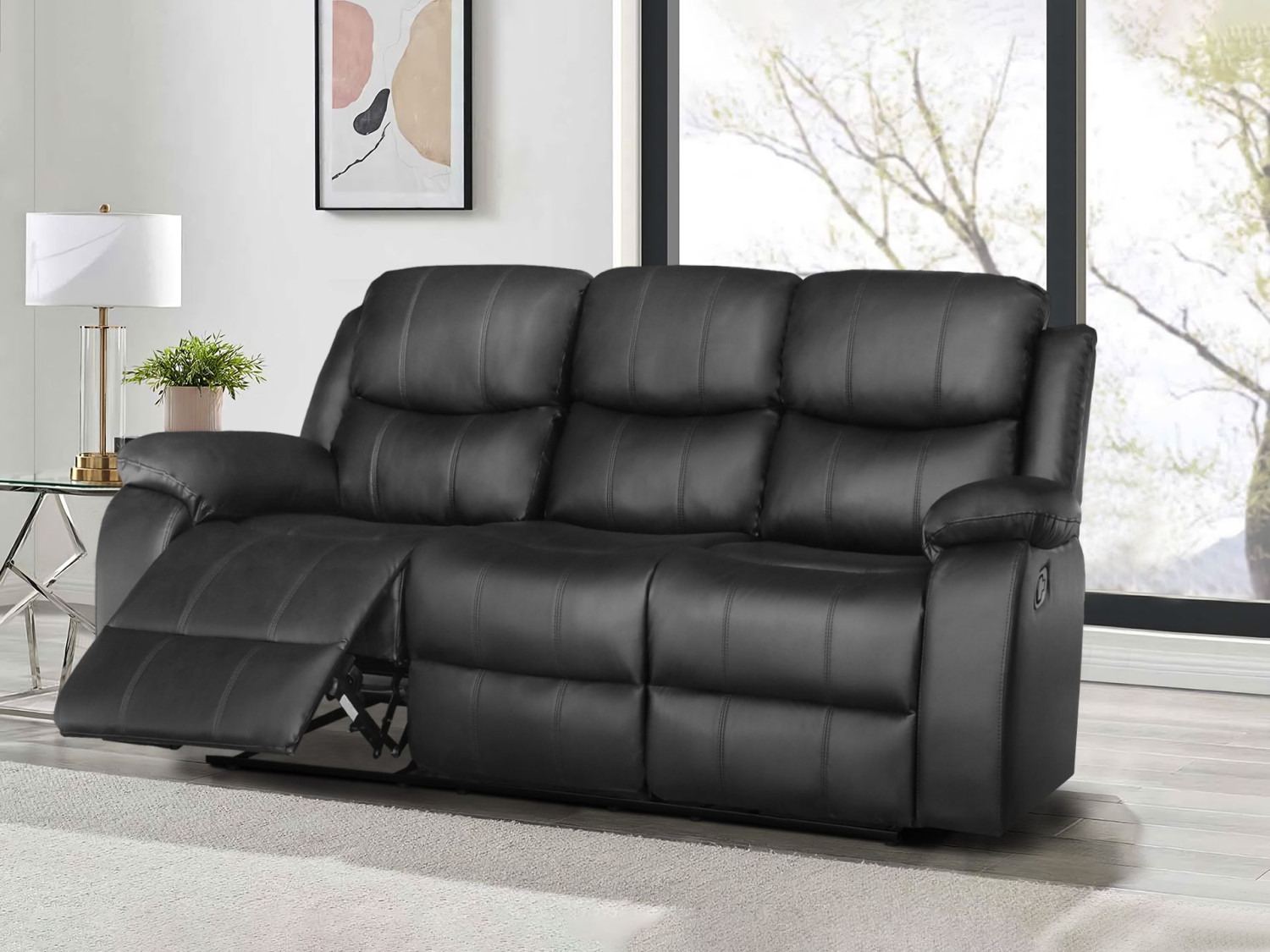 Wilson Manual 3 Seater Recliner Sofa - Black